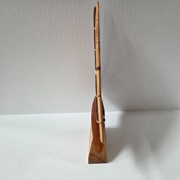 Handmade Striped Wood Sailboat Sculpture Nautical Beach Decor - Picture 4 of 6